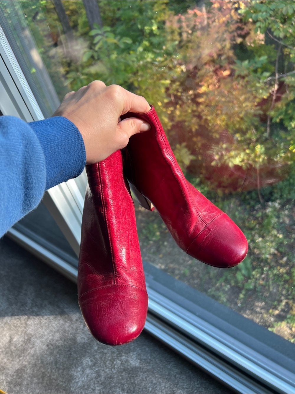 Zara Women's Red Leather Ankle Boots